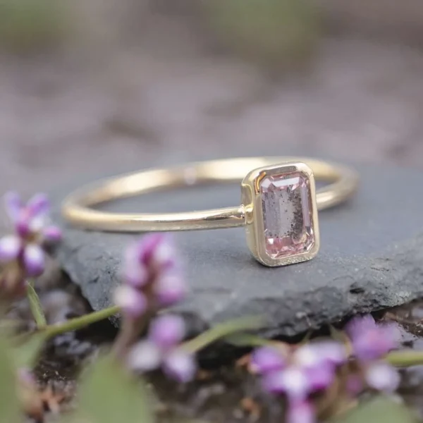 Lab Grown Light Pink Sapphire Cremation Ring, Emerald Cut
