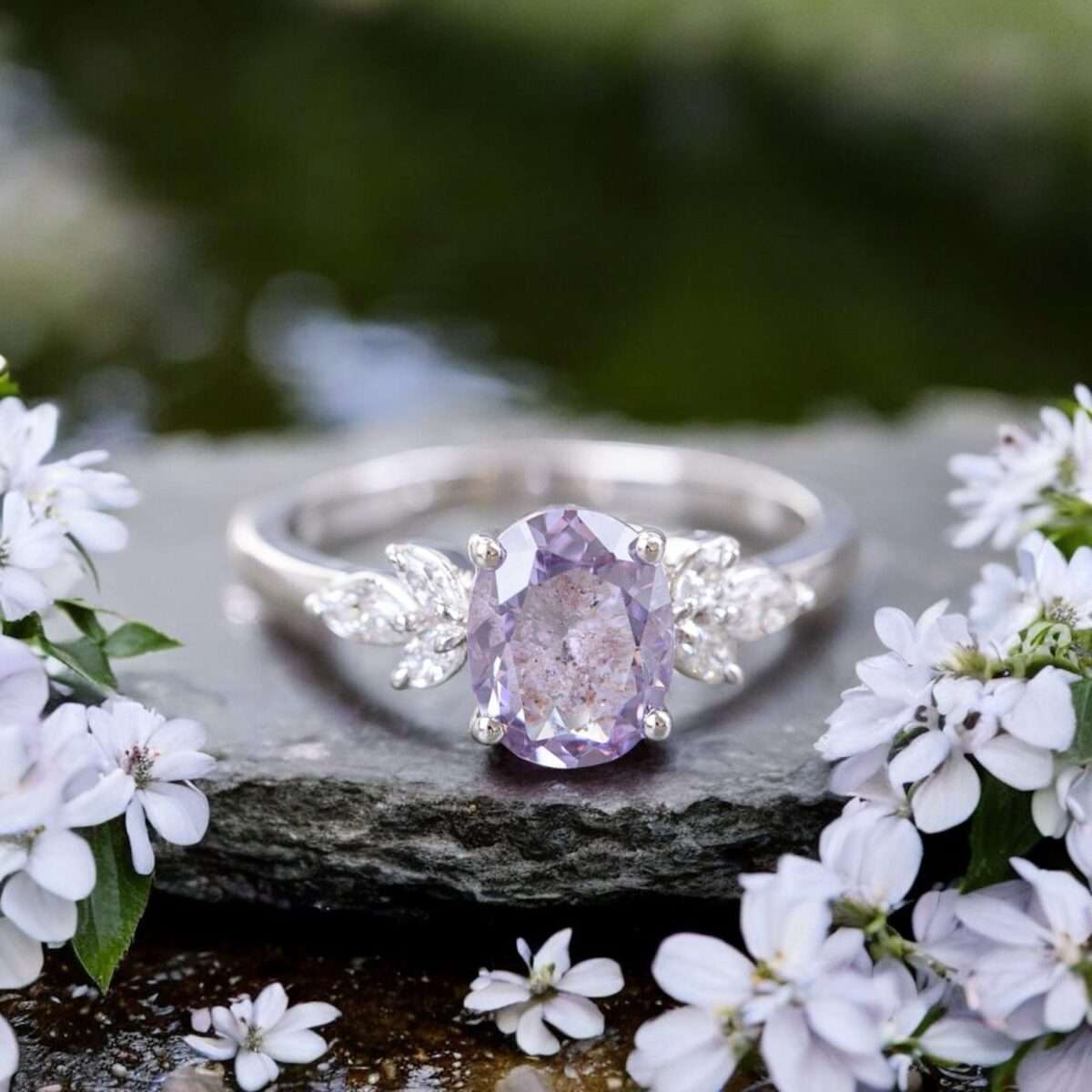 Lavender Cubic Zirconia Cremation Ring, Oval Cut